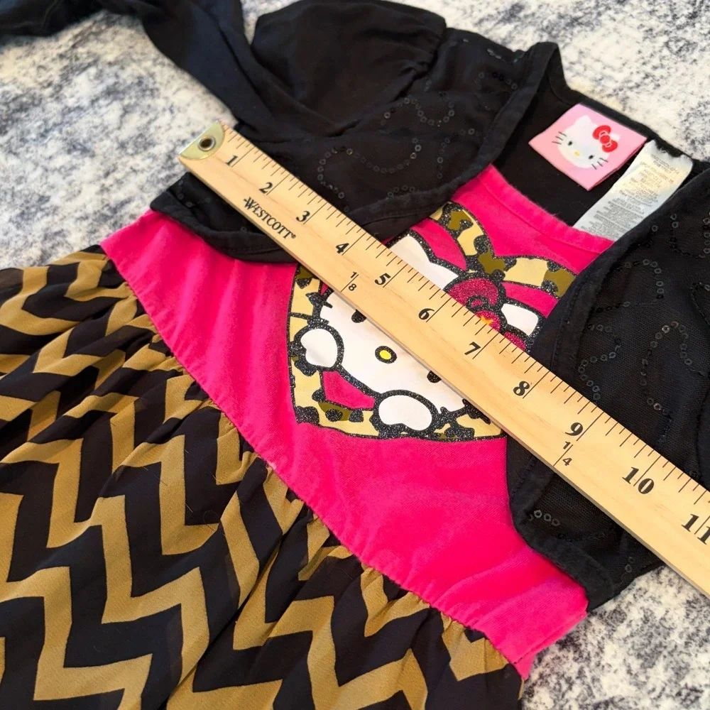 Hello Kitty Girls Pink Black‎ Chevron High-Low Dress Long Sleeve Shrug Sz XS 4/5